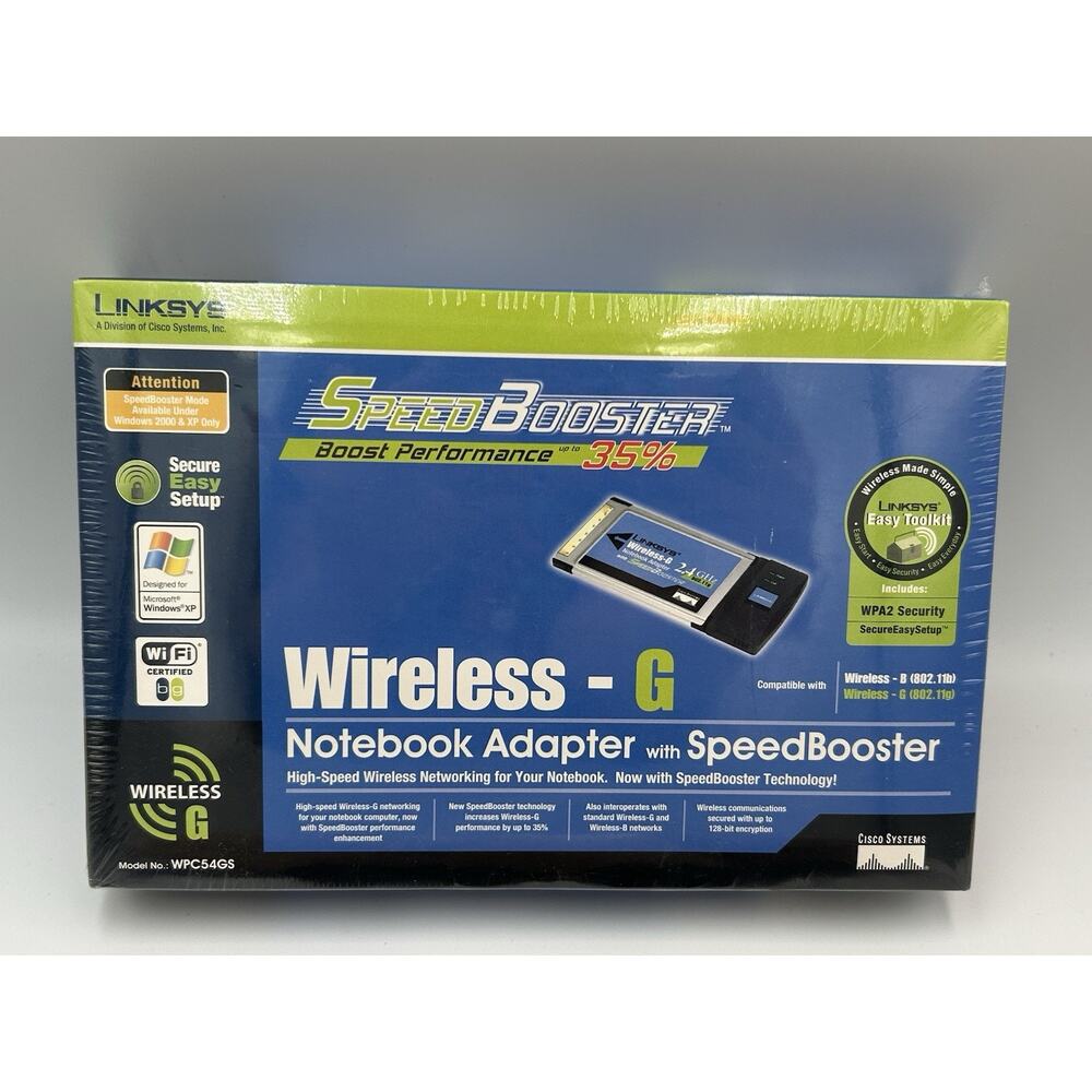 Linksys Wireless-G or B Notebook Adapter w/ Speed Booster NFS WPC54GS NEW SEALED